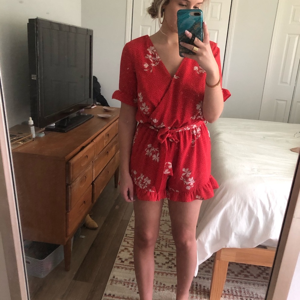 Red Flutter Sleeve Romper
